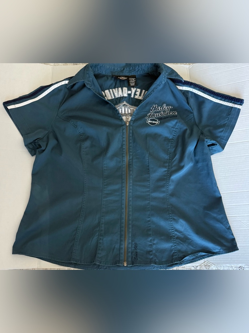 Harley-Davidson Women's Teal Short Sleeve Zip Up Top Size 1W